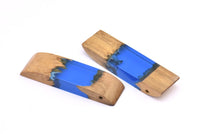 Resin&Wood Pendant,1 Blue Brown Geometric Pendant with 1 Hole, Findings (58x16x8mm) X096