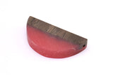 Resin&Wood Semicircle Pendant, 5 Red Black Half Moon Pendant with 2 Holes (32x15mm) D0521