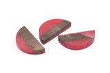 Resin&Wood Semicircle Pendant, 5 Red Black Half Moon Pendant with 2 Holes (32x15mm) D0521