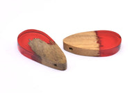 Resin&Wood Drop Pendant, 1 Red Brown Drop Pendant with 2 Holes (42x20mm) X102