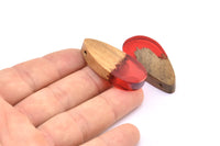 Resin&Wood Drop Pendant, 1 Red Brown Drop Pendant with 2 Holes (42x20mm) X102