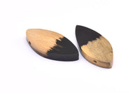 Resin&Wood Marquise Pendant, 1 Black Brown Marquise Pendant with 2 Holes (45x21mm) X095
