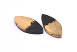 Resin&Wood Marquise Pendant, 1 Black Brown Marquise Pendant with 2 Holes (45x21mm) X095