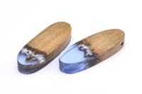 Resin&Wood Oval Pendant, 1 Blue Brown Oval Pendant with 2 Holes, Earrings (44x16x8mm) X085