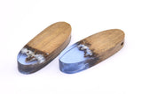 Resin&Wood Oval Pendant, 1 Blue Brown Oval Pendant with 2 Holes, Earrings (44x16x8mm) X085