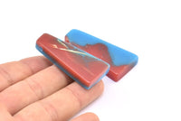 Resin Geometric Pendant, 1 Blue Red Geometric Pendant with 2 Holes, Earrings (46x22x11x6.50mm) X082