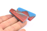 Resin Geometric Pendant, 1 Blue Red Geometric Pendant with 2 Holes, Earrings (46x22x11x6.50mm) X082