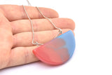 Resin Half Moon Pendant, 1 Blue Red Geometric Pendant with 2 Loops, Earrings (50x27x5mm) X098