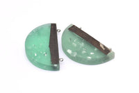 Resin&Wood Half Moon Pendant, 1 Green Half Moon Pendant with 2 Loops, Earrings  (54x30x8mm) X083
