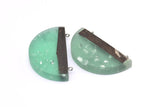 Resin&Wood Half Moon Pendant, 1 Green Half Moon Pendant with 2 Loops, Earrings  (54x30x8mm) X083