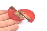 Resin&Wood Half Moon Pendant, 1 Red Half Moon Pendant with 2 Loops, Earrings  (50x25x4mm) X092