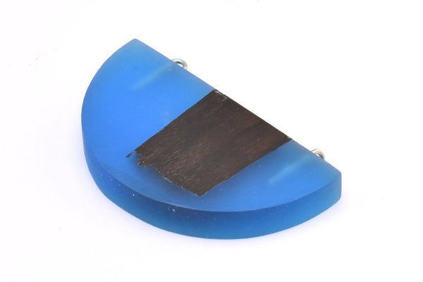 Resin&Wood Half Moon Pendant, 1 Blue Half Moon Pendant with 2 Loops, Earrings (54x30x8mm) X099