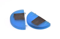 Resin&Wood Half Moon Pendant, 1 Blue Half Moon Pendant with 2 Loops, Earrings (54x30x8mm) X099