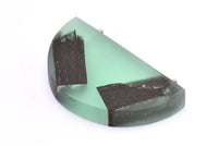 Resin&Wood Half Moon Pendant, 1 Green Half Moon Pendant with 2 Loops, Earrings (54x30x8mm) X090