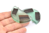 Resin&Wood Half Moon Pendant, 1 Green Half Moon Pendant with 2 Loops, Earrings (54x30x8mm) X090