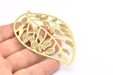 Brass Earring Charm ,2 Raw Brass Leaf Motif Earring Charms With 1 Loop Pendants, Findings (78x55mm) E486