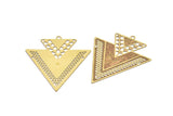 Brass Earring Charm ,10 Raw Brass Textured Triangle Motif Earring Charms Pendants With 1 Loop and 2 Holes , Findings (40x22mm) E461