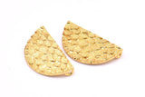 Gold Half Moon, 1 Gold Plated Brass Fish Scale Textured Semi Circle Pendants With 2 Loops (31x17mm) E402