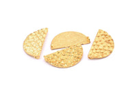 Gold Half Moon, 1 Gold Plated Brass Fish Scale Textured Semi Circle Pendants With 2 Loops (31x17mm) E402