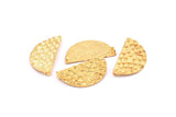 Gold Half Moon, 1 Gold Plated Brass Fish Scale Textured Semi Circle Pendants With 2 Loops (31x17mm) E402