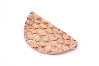 Rose Gold Half Moon, 1 Rose Gold Plated Brass Fish Scale Textured Semi Circle Pendants With 2 Loops (31x17mm) E402