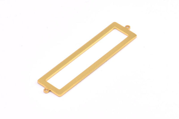 Gold Rectangle Connector, 2 Gold Plated Brass Rectangle Connectors With 2 Loops (57x14x1mm) E124