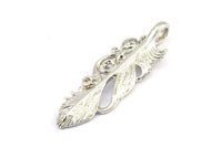 Gümüş Tüy Kolye, 1 Gümüş Tonlu Tüy Tılsımı, Tüy Kolyeler (46x14mm) N0185