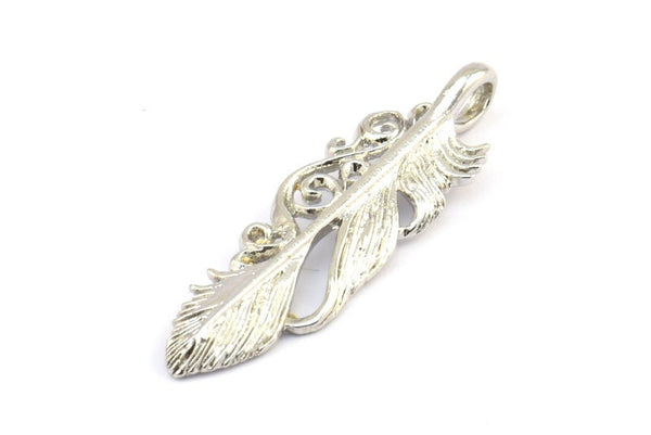 Gümüş Tüy Kolye, 1 Gümüş Tonlu Tüy Tılsımı, Tüy Kolyeler (46x14mm) N0185