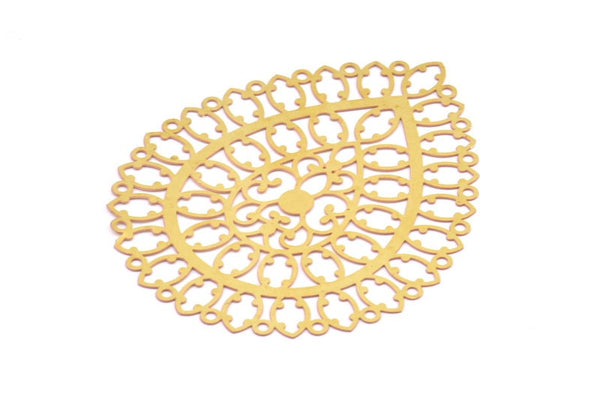 Brass Earring Charm ,4 Raw Brass Ethnic Motif Earring Charms Pendants, Findings (57x45mm) E424