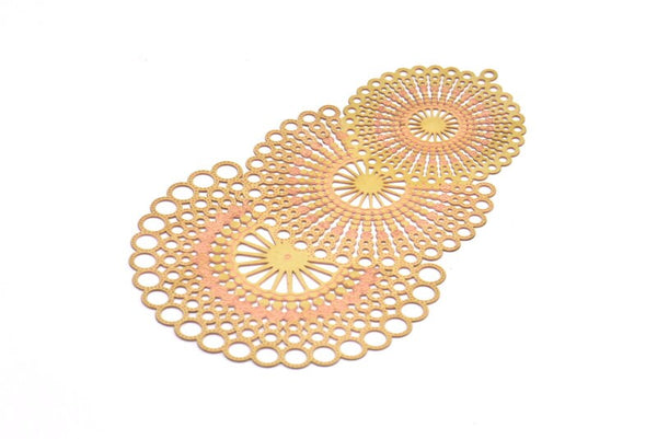 Brass Earring Charm ,2 Raw Brass Ethnic Motif Earring Charms With 1 Loop Pendants, Findings (79x50mm) E465