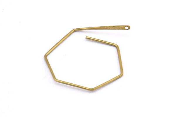 Brass Hexagon Earring, 10 Raw Brass Wire Hexagon Earring Charms With 1 Hole, Pendants, Findings (30x30x1mm) E549