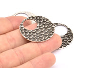 Silver Round Pendant, 2 Antique Silver Plated Brass Round Fish Scale Textured Pendants, Charms, Earrings, Findings (30x1.8mm) E550