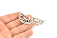 Ethnic Sun Pendant, 2 Antique Silver Plated Brass Semi Circle Pendant With 2 Loops (38x22x1mm) BS 1944 H1346
