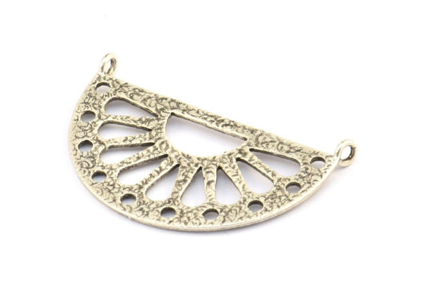Etnik Güneş Kolye, 2 Döngülü Antik Gümüş Kaplama Pirinç Yarım Daire Kolye (38x22x1mm) BS 1944 H1346