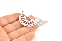 Ethnic Sun Pendant, 2 Silver Tone Semi Circle Pendant With 2 Loops (38x22x1mm) BS 1944