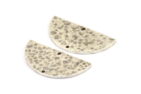 Çekiçle İşlenmiş Yarım Ay, 2 Delikli 2 Çekiçle İşlenmiş Antik Gümüş Kaplamalı Pirinç Yarım Daire Boşluğu (30x15x1,2 mm) N0340 H0004