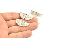 Hammered Half Moon, 2 Hammered Antique Silver Plated Brass Semi Circle Blanks with 2 Holes (30x15x1.2mm) N0340 H0004