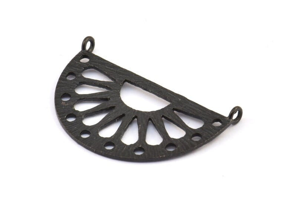 Ethnic Sun Pendant, 2 Oxidized Brass Black Semi Circle Pendant With 2 Loops (38x22x1mm) BS 1944 H1346