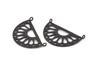 Ethnic Sun Pendant, 2 Oxidized Brass Black Semi Circle Pendant With 2 Loops (38x22x1mm) BS 1944 H1346