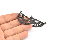 Ethnic Sun Pendant, 2 Oxidized Brass Black Semi Circle Pendant With 2 Loops (38x22x1mm) BS 1944 H1346