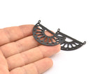 Ethnic Sun Pendant, 2 Oxidized Brass Black Semi Circle Pendant With 2 Loops (38x22x1mm) BS 1944 H1346