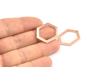 Hexagon Choker Charm, 3 Rose Gold Plated Brass Hexagon Charms With 1 Hole, Pendants, Findings (26.5x19x1mm) E018 Q0529