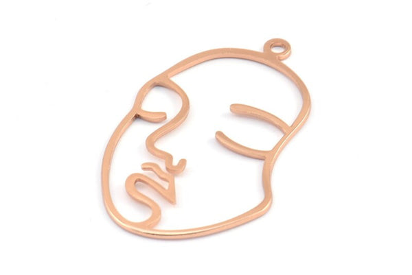 Gül Altın Yüz Şeklinde Charm, 1 Halka, Kolye Ucu, Küpeler ve Bulgularla Birlikte 2 Gül Altın Kaplamalı Pirinç Yüz Şeklinde Charm (46x28x1mm) E022 Q0539
