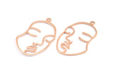 Gül Altın Yüz Şeklinde Charm, 1 Halka, Kolye Ucu, Küpeler ve Bulgularla Birlikte 2 Gül Altın Kaplamalı Pirinç Yüz Şeklinde Charm (46x28x1mm) E022 Q0539