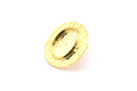 Gold Round Earring, 2 Gold Plated Brass Hammered Round Earring Posts With 1 Oval Pad, Findings (22mm) E296