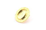 Gold Round Earring, 2 Gold Plated Brass Hammered Round Earring Posts With 1 Oval Pad, Findings (22mm) E296