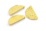 Brass Half Moon, 3 Raw Brass Fish Scale Textured Semi Circle Pendants With 2 Loops (31x17mm) E402