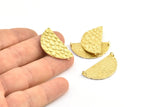 Brass Half Moon, 3 Raw Brass Fish Scale Textured Semi Circle Pendants With 2 Loops (31x17mm) E402