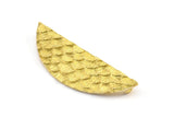 Brass Half Moon, 3 Raw Brass Fish Scale Textured Semi Circle Pendants With 2 Loops (43x13.5mm) E405