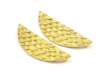 Brass Half Moon, 3 Raw Brass Fish Scale Textured Semi Circle Pendants With 2 Loops (43x13.5mm) E405